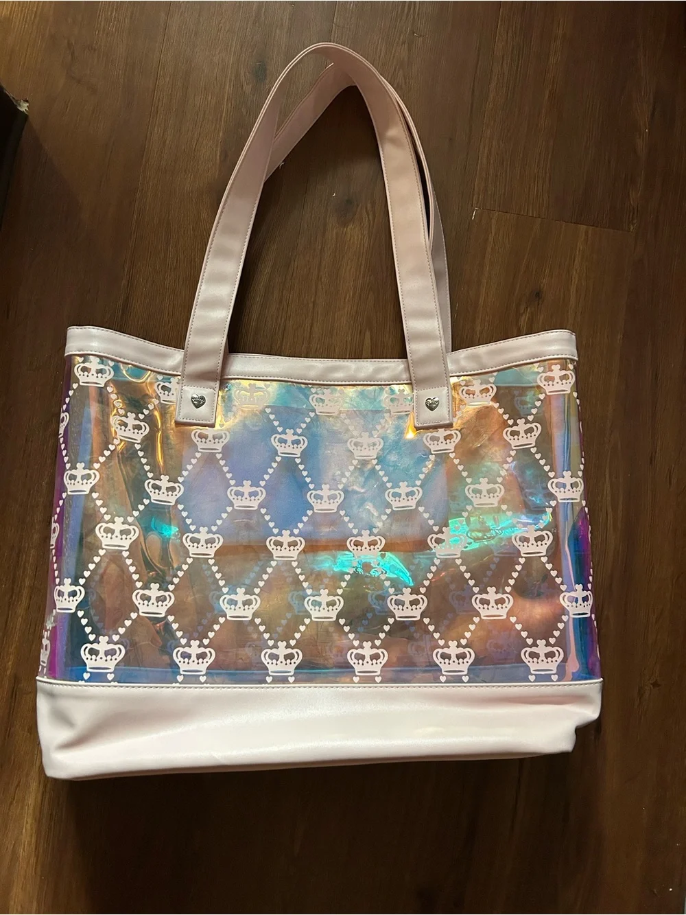 Juicy Couture Iridescent Clear Tote with Light Pink Trim